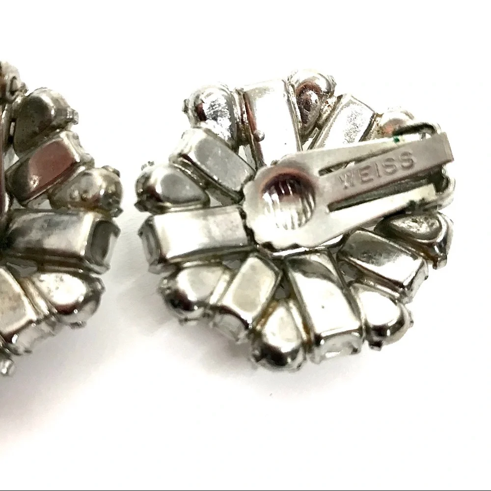 WEISS Vintage Earrings White Glass Crystal Retro